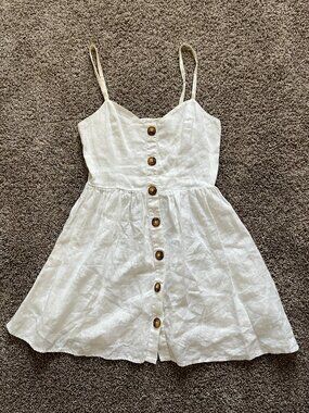 Reformation Linen Mini Dress Off White Spaghetti Straps V-Neck Button Up Size 0